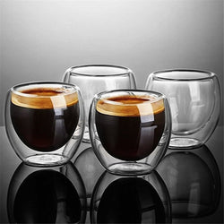 Heat-resistant Double Wall Glass Cup - Brown Shots Coffee